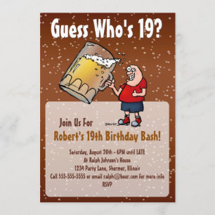 Funny 19th Birthday Party Invitation with Big Beer Kaart