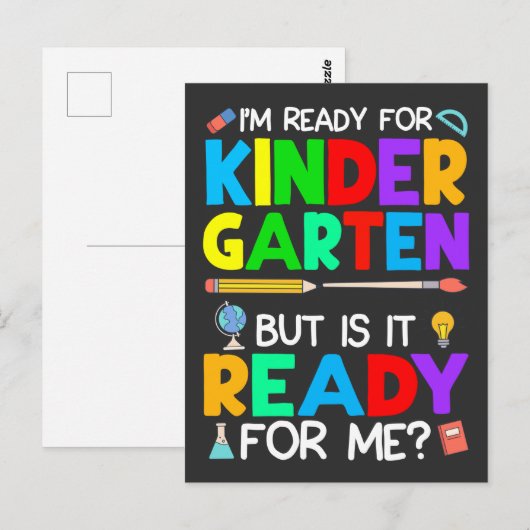 Funny 1e dag kinderen die klaar zijn voor de kinde briefkaart (Voorkant / Achterkant)