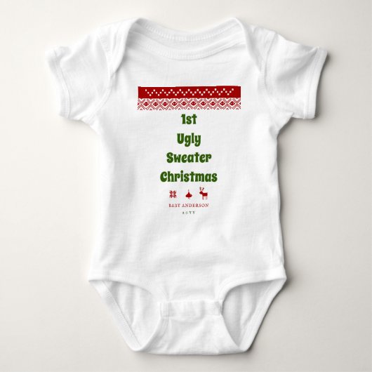 Funny 1st Ugly Sweater Kerstmis Rood Noordse Baby Romper (Voorkant)
