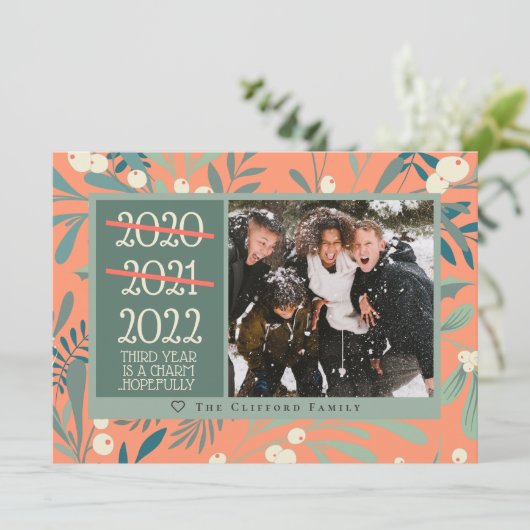 Funny 2021 2022 Mistletoe Melon kerstfoto Feestdagenkaart (Staand voorkant)