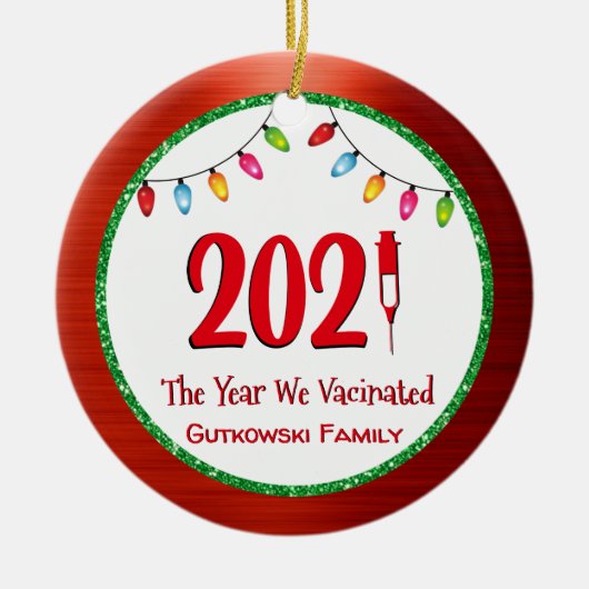 Funny 2021 Vaccinated Family Photo Keramisch Ornament (Voorkant)