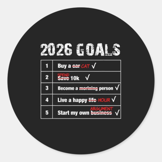 Funny 2026 Goals Hilarious New Year Sarcastic Ronde Sticker (Voorkant)