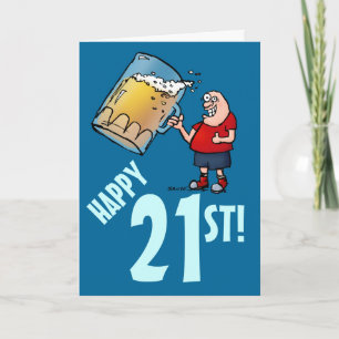 Funny 21st Birthday Card met Cartoon van Huge Beer Kaart