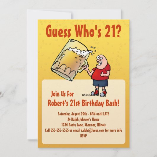 Funny 21st Birthday Party Invitation with Big Beer Kaart (Voorkant)