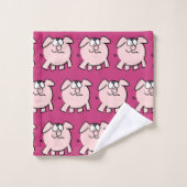 Funny 2 Cartoon Illustratie Varken Kies Kleur BT Bad Handdoek (Wasdoekje)