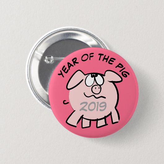Funny 2 Cartoon Illustration Pig Year 2019 Button (Voorkant /achterkant)