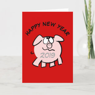 Funny 2 Cartoon Illustration Pig Year 2019 Kaart
