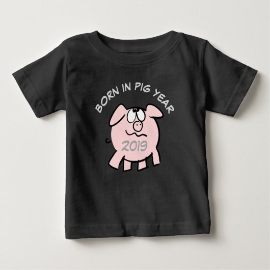 Funny 2 Cartoon Illustration Pink Pig 2019 Baby T (Voorkant)