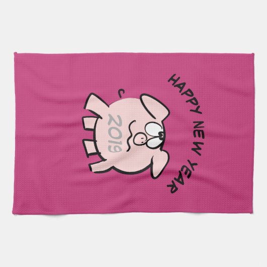 Funny 2 Cartoon Pig 2019 Kitchen Towel Theedoek (Horizontaal)