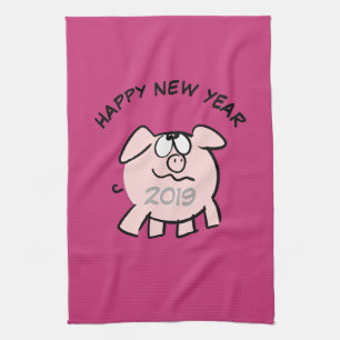 Funny 2 Cartoon Pig 2019 Kitchen Towel Theedoek