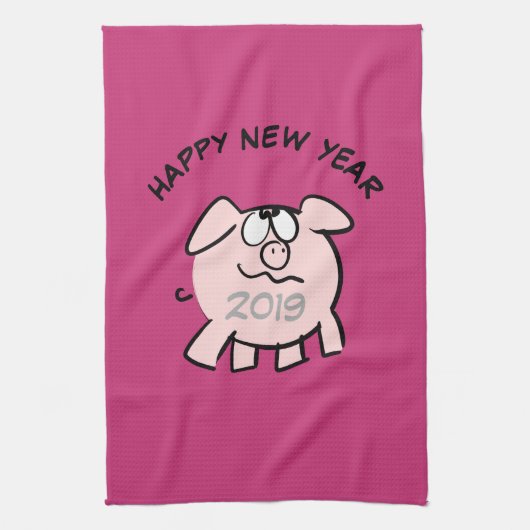 Funny 2 Cartoon Pig 2019 Kitchen Towel Theedoek (Verticaal)