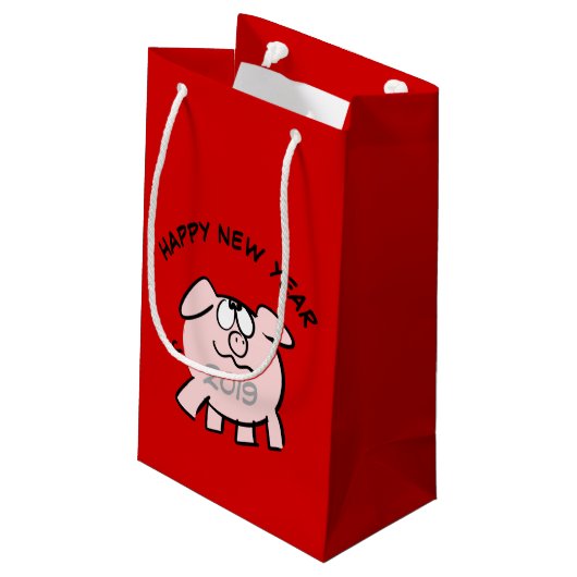 Funny 2 Cartoon Pig. 2019 Small Gift Bag Klein Cadeauzakje (Achterkant Gekanteld)