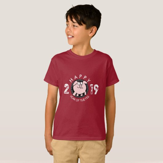 Funny 2 Cartoon Pig Year, aangepast 2019 Kinder T- T-shirt (Voorkant volledig)