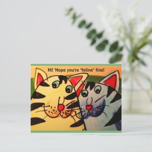 Funny 2 Katten:  "Hoi! Ik hoop dat je 'Feline' goe Briefkaart (Staand voorkant)