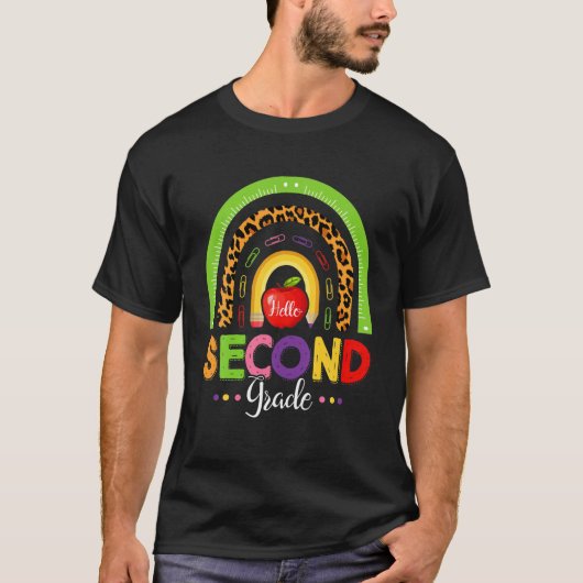 Funny 2e grad Leopard Rainbow Hallo terug naar Sch T-shirt (Voorkant)