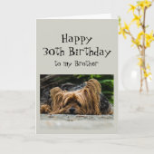 Funny 30th Birthday Brother Cute Dog Animal Kaart (Gele Bloem)