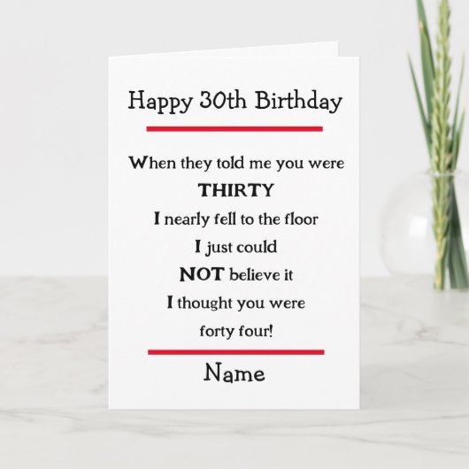 Funny 30th Birthday Cheeky Verse Birthday Card Kaart (Voorkant)