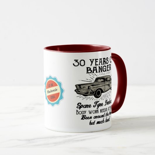 Funny 30th Birthday Retro Car Banger Add Name Date Mok (Voorkant rechts)