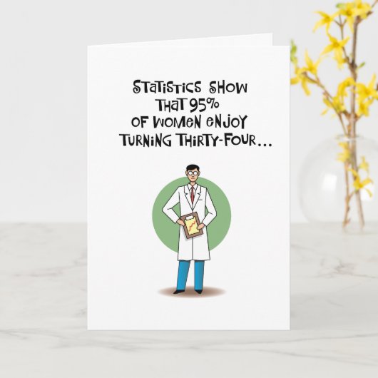 Funny 34th Birthday Kaart (Gele Bloem)