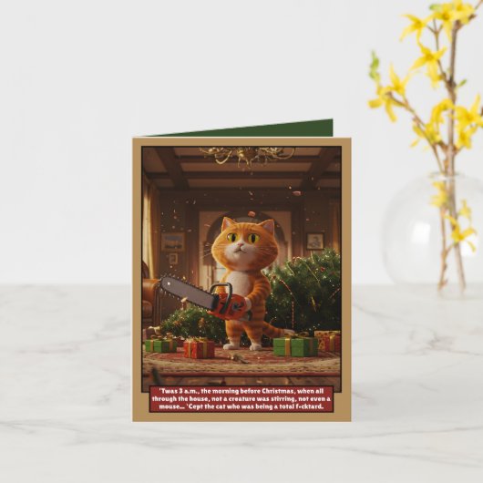 Funny 3 a.m. cat Christmas card Kaart (Gele Bloem)