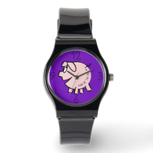 Funny 3 Cartoon Illustratie Varkensjaar Verjaardag Horloge