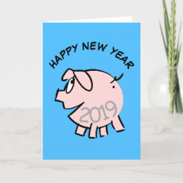 Funny 3 Cartoon Illustration Pig Year 2019 Kaart