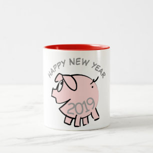 Funny 3 Cartoon Illustration Pig Year 2019 Mok