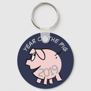 Funny 3 Cartoon Illustration Pig Year 2019 R KeyC Sleutelhanger