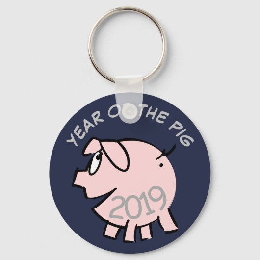 Funny 3 Cartoon Illustration Pig Year 2019 R KeyC Sleutelhanger (Voorkant)
