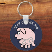 Funny 3 Cartoon Illustration Pig Year 2019 R KeyC Sleutelhanger (Voorkant)