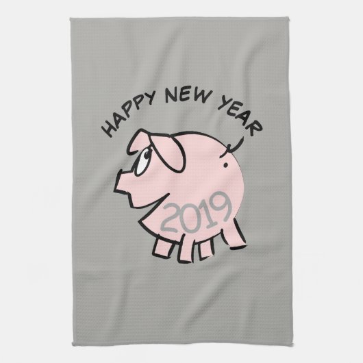 Funny 3 Cartoon Pig 2019 Kitchen Towel Theedoek (Verticaal)