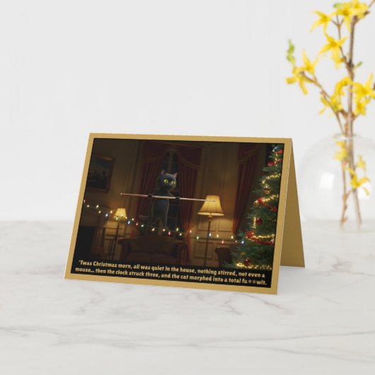 Funny 3am cat Christmas card Kaart (Gele Bloem)