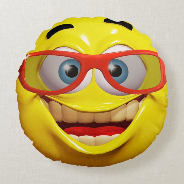 Funny 3d emoticon rond kussen (Voorkant)