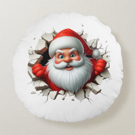 Funny 3D Santa Claus Christmas Holiday Design Rond Kussen