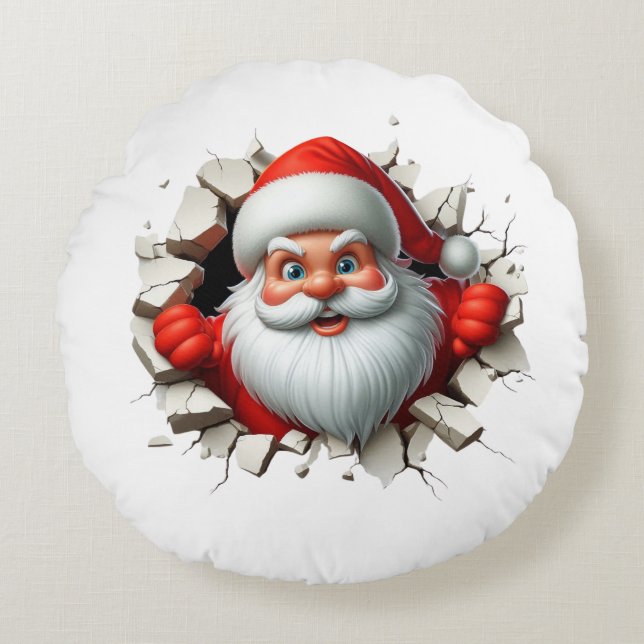 Funny 3D Santa Claus Christmas Holiday Design Rond Kussen (Voorkant)
