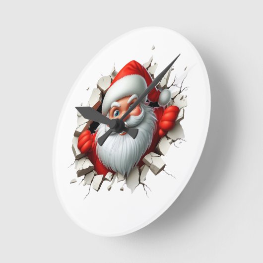 Funny 3D Santa Claus Christmas Holiday Design Ronde Klok (Hoek)
