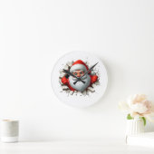Funny 3D Santa Claus Christmas Holiday Design Ronde Klok (Huis)
