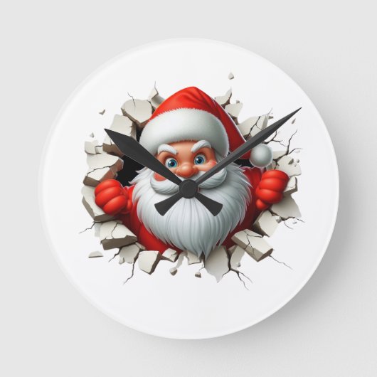 Funny 3D Santa Claus Christmas Holiday Design Ronde Klok (Voorkant)