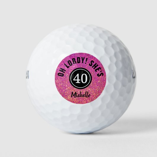 Funny 40th Birthday Pink Glitter Personalized Golfballen (Voorkant)