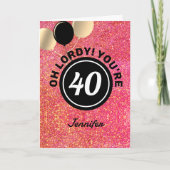 Funny 40th Birthday Pink Glitter Personalized Kaart (Voorkant)