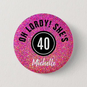 Funny 40th Birthday Pink Glitter Personalized Ronde Button 5,7 Cm