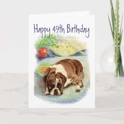 Funny 49th Birthday, Cute but Sad Boxer Dog Kaart (Voorkant)