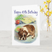 Funny 49th Birthday, Cute but Sad Boxer Dog Kaart (Gele Bloem)