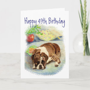 Funny 49th Birthday, Cute but Sad Boxer Dog Kaart