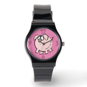 Funny 4 Cartoon Illustratie Varkensjaar Verjaardag Horloge