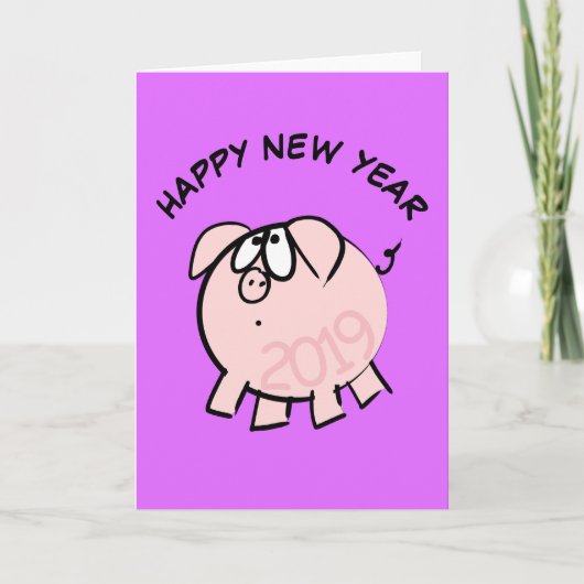 Funny 4 Cartoon Illustration Pig Year 2019 Kaart (Voorkant)