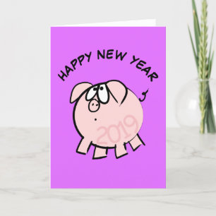 Funny 4 Cartoon Illustration Pig Year 2019 Kaart