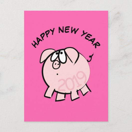 Funny 4 Cartoon Illustration Pig Year 2019 PostC Uitnodiging Briefkaart (Voorkant)