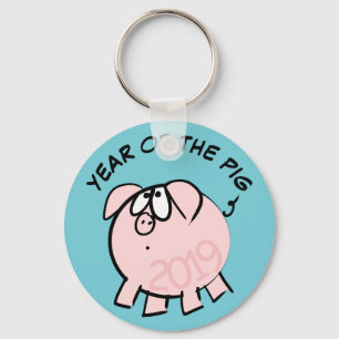 Funny 4 Cartoon Illustration Pig Year 2019 R KeyC Sleutelhanger