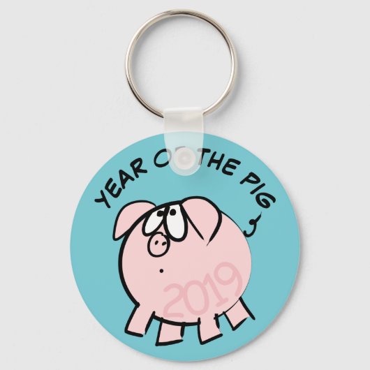 Funny 4 Cartoon Illustration Pig Year 2019 R KeyC Sleutelhanger (Voorkant)